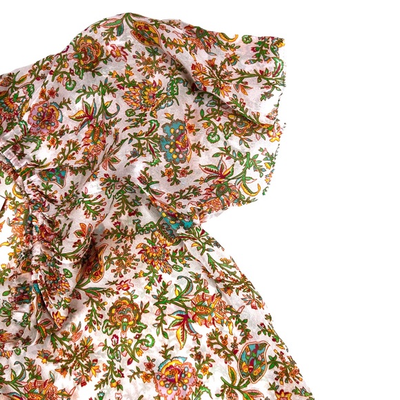 Lucky Brand NWT Sz XS Floral Border Blouse Sheer Multicolor Short Sleeve Top - Picture 6 of 9